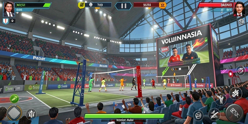 Screenshot menunjukkan karakter utama dalam pertempuran thrilling.